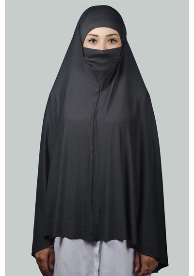 Altobeh Hazır Türban Peçeli Pratik Eşarp Tesettür Nikaplı Hijab - Namaz Örtüsü Sufle (5XL) - Füme