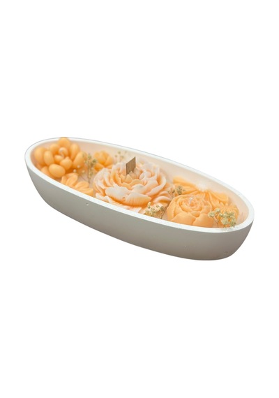 Ev Dekoresyon Hediyelik Kayık Tabakta 21x9x4 Cm Çiçekli Mum Seti Somon