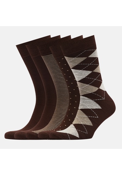 Erkek Bambu Çorap Kahverengi Dikişsiz Premium 5 Çift Soket Çorap 40 - 44