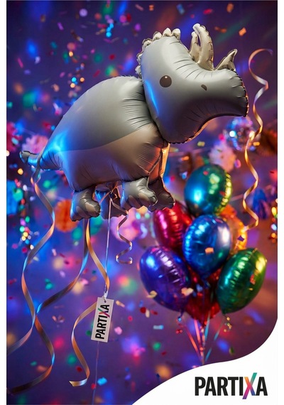 Gri Mat Triceratops Retro Dinozor Folyo Balon 69x40 Cm Dinozor Temalı Çocuk Doğum Günü Parti Süsü Çok Renkli
