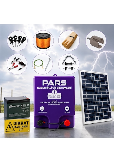 Pars Volt 10000 M2 Güneş Enerjili - Sensörlü Elektrikli Çit Sistemi Ahşap Kazık Dahil