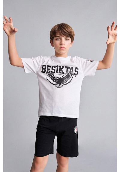 Defacto Beşiktaş Kısa Kollu Pijama Üst Şort Pijama Alt 2li Pijama Takımı Erkek Çocuk H7618a826hswt34 Beyaz-wt34