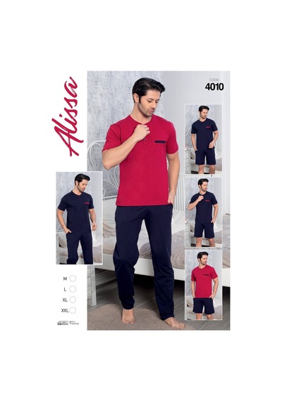 Alissa Erkek Pijama Şort 3 Lü Damat Çeyiz Seti 4010 Bordo