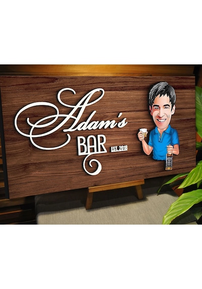 Bk Gift Kişiye Özel Karikatürlü Kabartma Tasarım Ceviz Ahşap Bar Tabelası, Home Bar Tabela, Rustik Ev Dekorasyonu, Duvar Dekoru-11