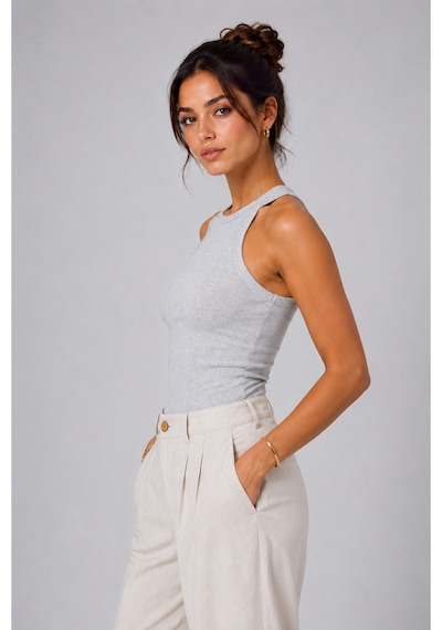 Parshey Kadın Halter Yaka Body Fit Kalıp Basic Rahat & Günlük Kullanım Gri
