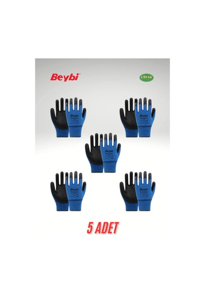 Beybi Pn3 Zebra Polyester Örme Nitril Eldiven Mavi 10 Numara Xl Iş Eldiveni 5 Adet Mavi