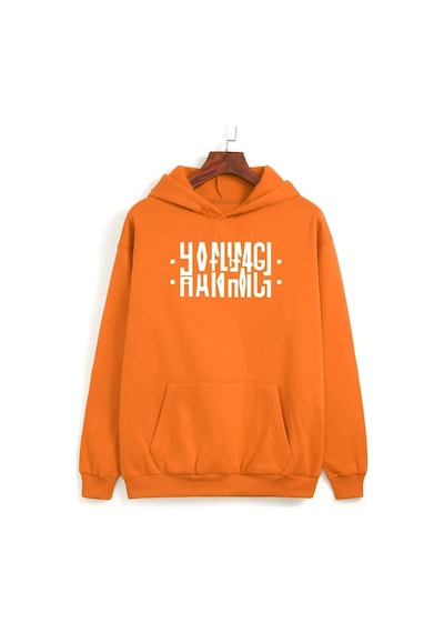 Uyguntarz Hanımcı Yazılı Katlamalı Sweatshirt Açık Turuncu