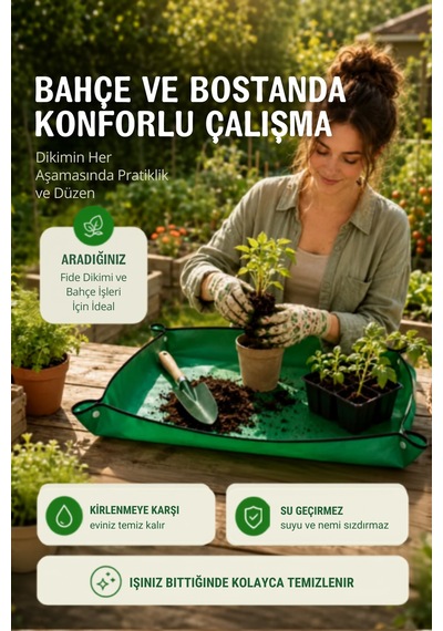 Bitki Saksı Değişim Matı 50x50 Cm Su Geçirmez Çıtçıtlı Çiçek Toprak Değiştirme Örtüsü