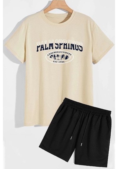 Uyguntarz Palm Şort T-shirt Eşofman Takımı Bej