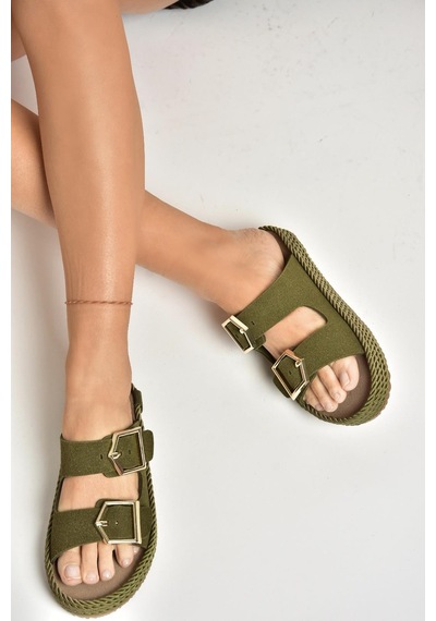 Fox Shoes U596030202 Haki Süet Kadın Terlik Haki