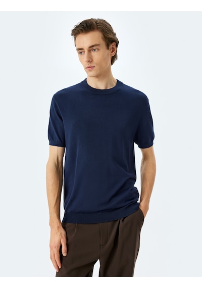 Koton Regular Fit Bisiklet Yaka Viskon Basic Kısa Kollu Triko Tişört Lacivert 5sam70022ht Lacivert