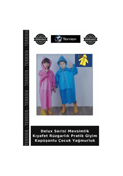 Terrien Delux Serisi Mevsimlik Kıyafet Rüzgarlık Pratik Giyim Kapüşonlu Çocuk Yağmurluk Çok Renkli