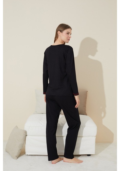 Siyah İnci Pamuklu Örme Pijama Takım 24240116 Siyah