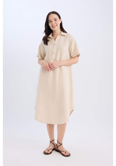 DeFacto Regular Fit Düğmeli Polo Yaka Basic Düz Müslin Kısa Kollu Midi Elbise D5363AX24AUBG186 DeFacto Regular Fit Düğmeli Polo Yaka Basic Düz Müslin Kısa Kollu Midi Elbise D5363AX24AUBG186