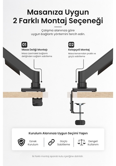 17–32'' Tek Kollu Monitör Kolu – Tam Hareketli VESA Uyumlu Monitör Tutucu – Monitör Standı