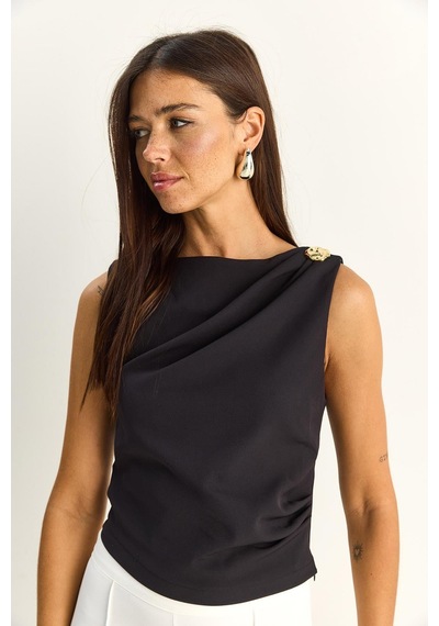 Shade Kadın Metal Aksesuarlı Drape Detaylı Gizli Fermuarlı Bluz 20206 60286133 - Siyah