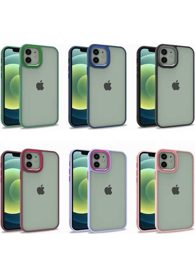 Apple Uyumlu iPhone 12 Metal Kamera Korumalı Arkası Şeffaf Silikon Kılıf - Yeşil