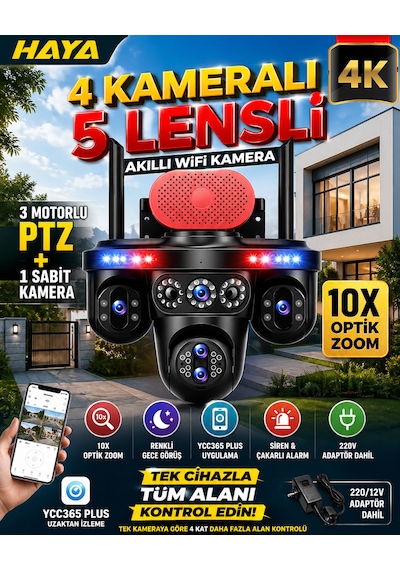 Mpıa Haya 4 Kameralı 5 Lensli Wifi Kamera 3 Ptz 10x Optik Zoom Ip66 Gece Görüş