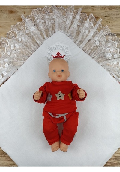 Dantelli Taçlı Bebek Kundağı Unisex Bebek Dış Kundak Battaniyesi Hastane Çıkışı Mevlütlük Kundak Bordo