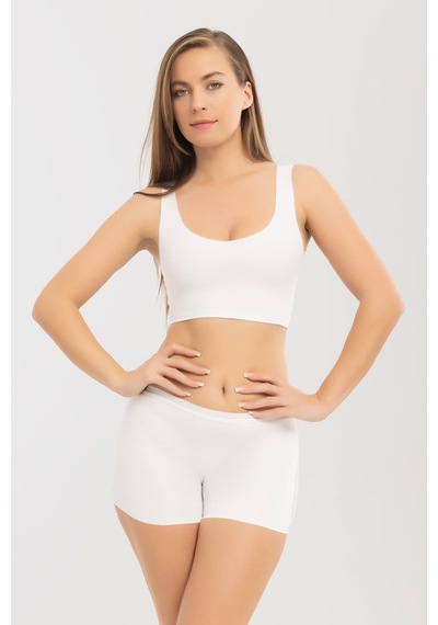 Basic Lazer Kesim Dikişsiz Kadın Boxer Külot 3'lü Paket Beyaz Beyaz