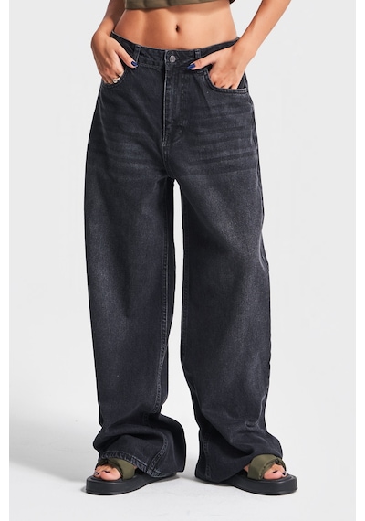 Itsbasic Kadın Koyu Füme Renk 2w41 Super Baggy Fit %100 Koton Denim Jean