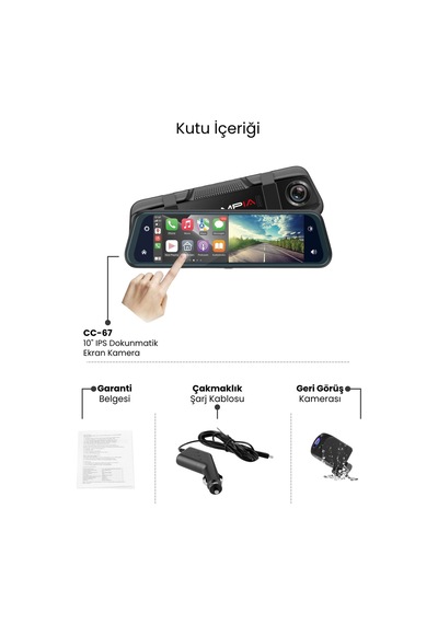 10" Dokunmatik 4k Android Auto Car Play / Wi-fi / Bt Tf Kartlı Çift Lens Araç Kamerası