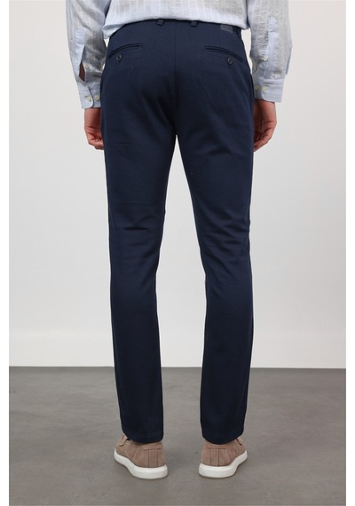 İmza Koyu Lacivert Yan Cep Düz Paça Armürlü Slim Fit Pamuklu Chino Pantolon 1003260161