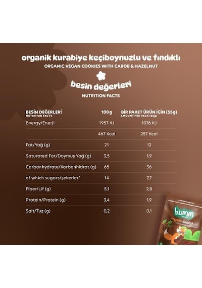 Organik Vegan Keçiboynuzlu Ve Fındıklı Kurabiye - 3 Adet 165 G