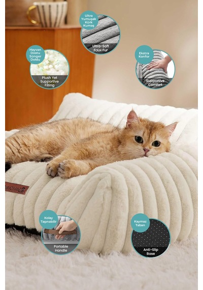 Kürk Peluş Kedi Köpek Yatağı Luna Yıkanabilir