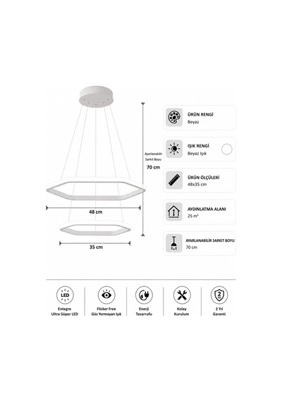 AvizeGO Ares 2'li Led Sarkıt Avize Beyaz Işık