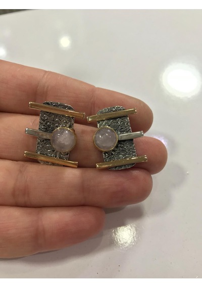 Pembe Kuvars Taşlı Gümüş Küpe 925 Ayar Taş N11.75489