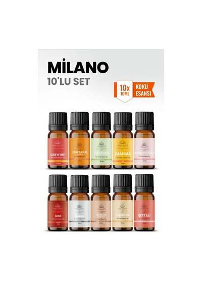 Milano 10 Lu Oda Kokusu Seti Buhurdanlık Yağı, Difüzör Esansı Ve Esansiyel Uçucu Yağ 10ml X 10 Karışık