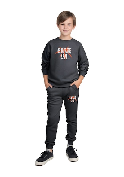 Panios Kids Yuvarlak Yaka Game On Baskılı Erkek Çocuk Eşofman Takımı Füme