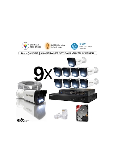 9'lu Ip-5mp-poeli-sesli -gece Renkli- Su Geçirmez- Full Hd-500gb-güvenlik Kamera Seti