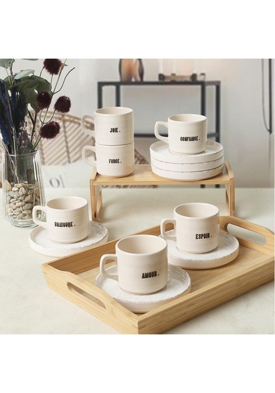 Deep Collection Mottolu Stackable Çay Takımı 12 Parça 6 Kişilik 22650-55 çok renkli