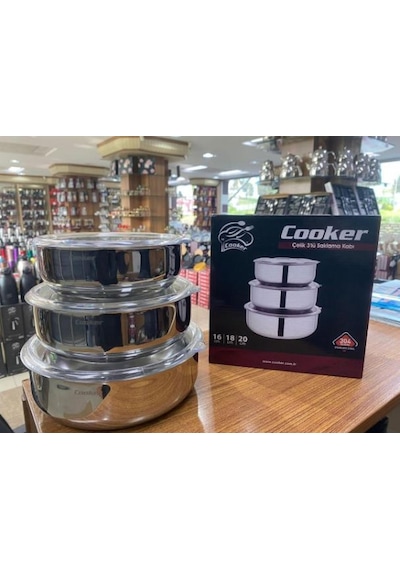 Cooker 3Lü Çelik Saklama Kabı 16 18 20 Cm Çok Renkli