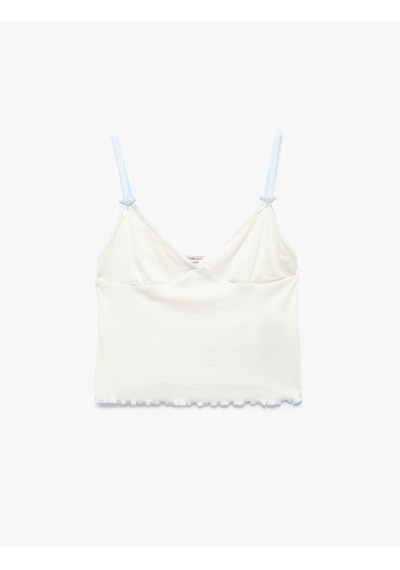 Koton Rahat Kalıp Viskon Kumaş V Yaka İnce Askılı Pijama Üstü Ekru 5slk90057mk Ekru
