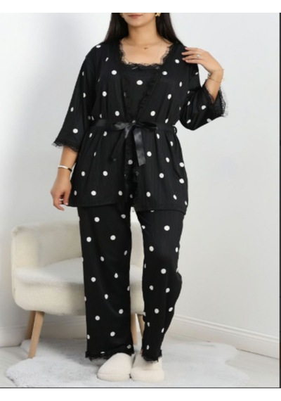 Seka Store Büyük Beden Pijama Takımı 3'lü Siyah