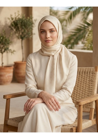 Moda Nuda Çift Taraflı Logo Desen Şal Krem