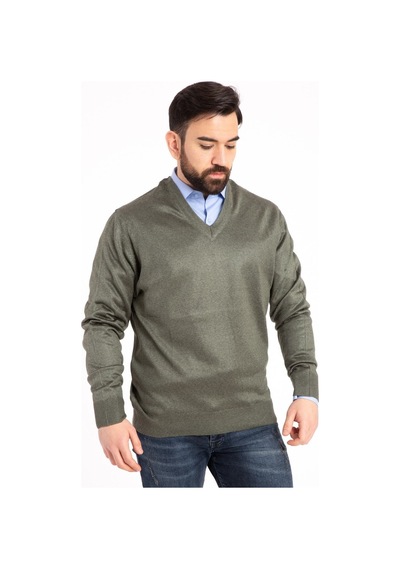 Nacar Store Erkek Haki V Yaka Ince Yün Triko Kazak