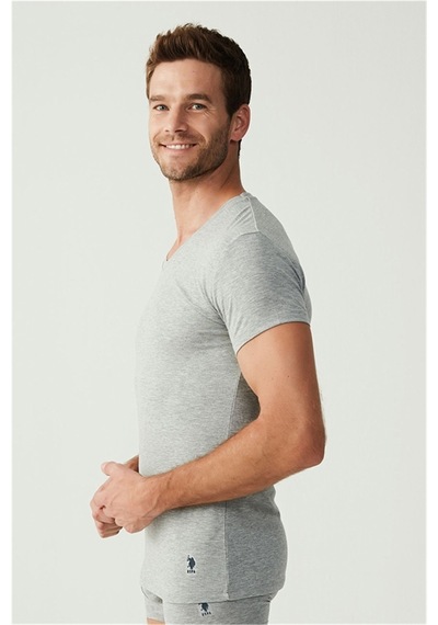 U.S. Polo Assn. U.s Polo Assn. 80194 Erkek 2 Li Kısa Kol V Yaka Atlet-grimelanj Gri Melanj