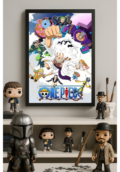 One Piece Siyah Ahşap Çerçeveli Poster, Anime Duvar Tablosu