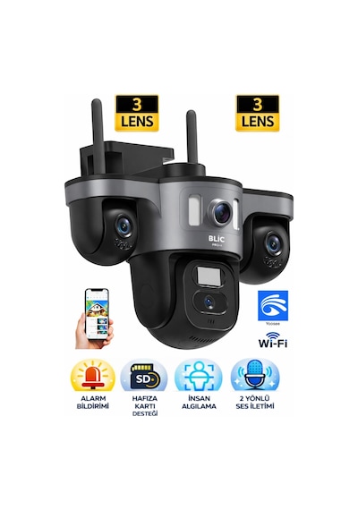Blic Pro++ Blm-97 9mp 3 Lensli Wi-fi Ptz Akıllı Ip Kamera - Hareket Takibi Ve Gece Görüşlü Blic Pro++ Blm-97 9mp 3 Lensli Wi-fi Ptz Akıllı Ip Kamera - Hareket Takibi Ve Gece Görüşlü
