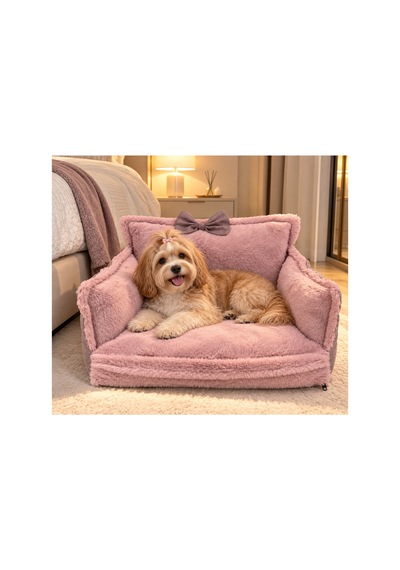 Peluş Fiyonklu Kedi Ve Köpek Koltuğu Tamamen Fermuarlı Çıkarılabilir İç Minder Boncuk Elyaf Kaydırmaz Taban Kedi Ve Köpek Yatağı Pembe Peluş Lila 1715024398