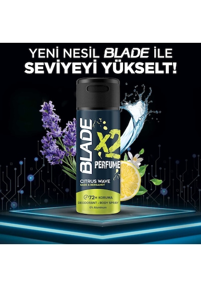 Blade X2 Perfume Citrus Wave Erkek Deodorant Body Spray 2x150 Ml Leke Bırakmaz %0 Alüminyum 23284416
