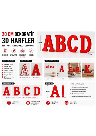 Dekoratif -m- Harfi 20 Cm Q-1269