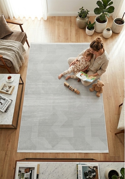 Merinos Vista %100 Akrilik Gri Geometrik Desenli Kesme Halı Yolluk Antre Koridor Salon Halısı 79316-95