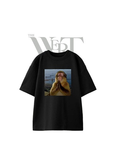 Thewert Monkey Praying Tasarım Baskılı Ünisex Siyah Oversize T-shirt