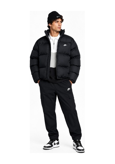 Nike Sportswear Club Primaloft Oversize Mens Hooded Jacket Kapüşonlu Geniş Kalıp Erkek Siyah Mont