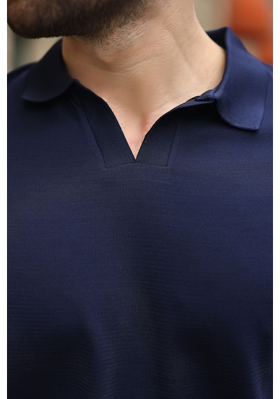 Madmext Lacivert Polo Yaka Triko Kısa Kollu Erkek Tişört E7463 Lacivert